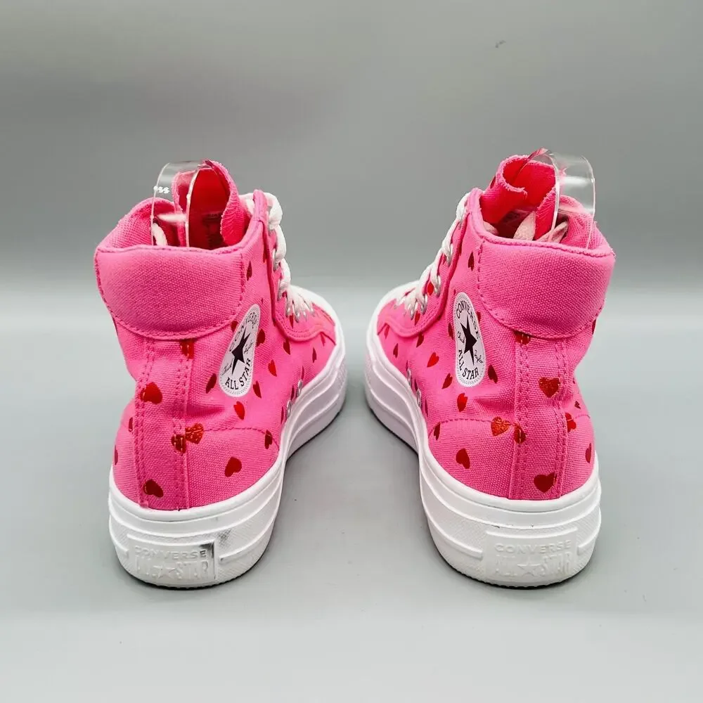 Converse Shoes Youth Girls 3 Pink Canvas Heart Print All Star High Top Sneakers